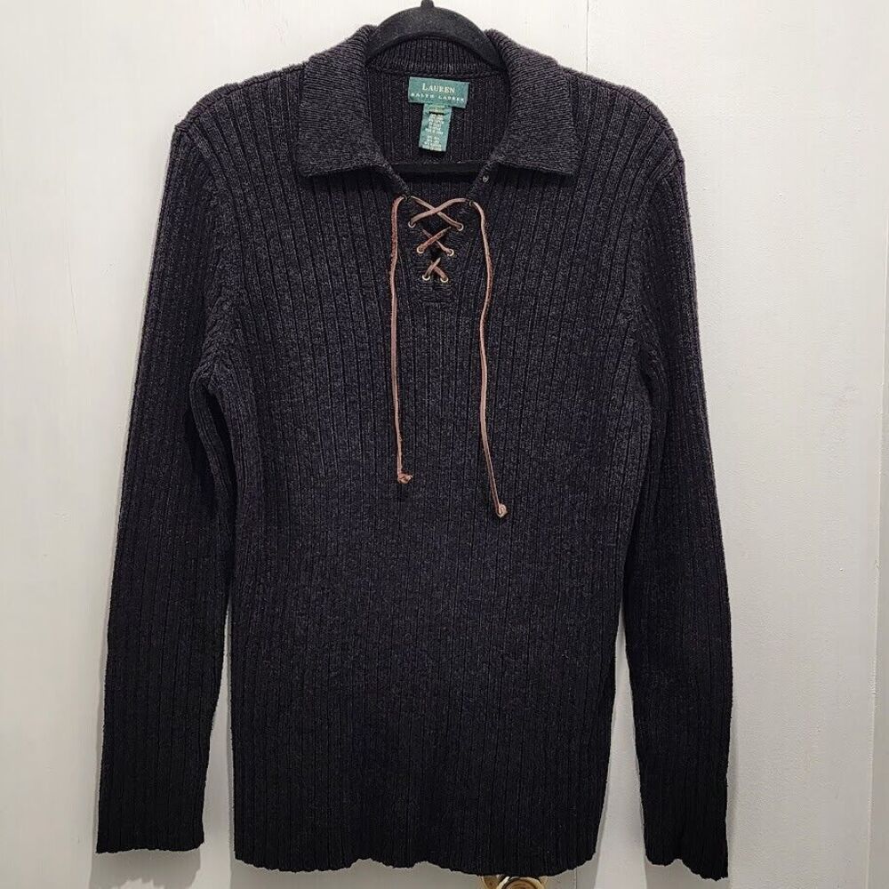 Ralph Lauren Women’s Silk Blend Leather Tie Neck Pullover Sweater Large - Picture 1 of 10